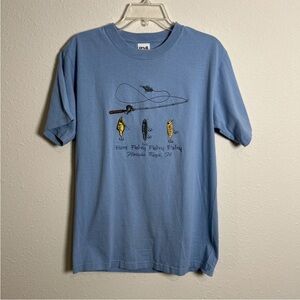 VTG Anvil Key West FL Here Fishy Fishy Embroidered Fishing Blue T-Shirt Mens Med
